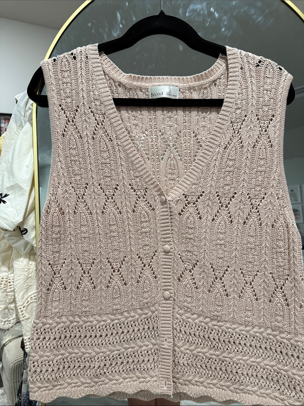 BE COOL Tan Sleeveless V-Neck Knit Button Vest